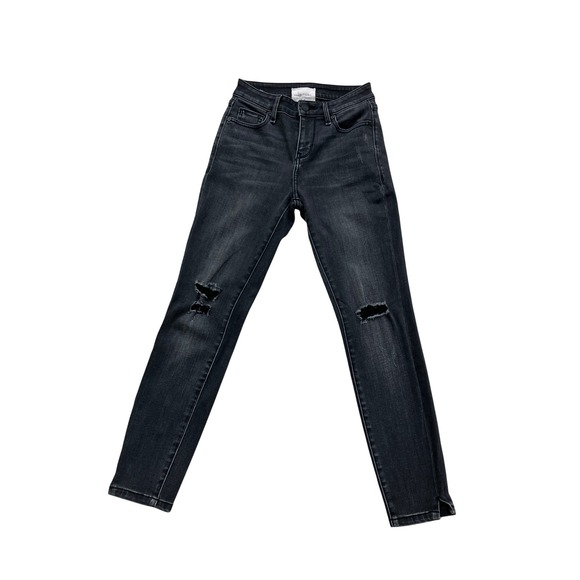 Habitual Denim - Habitual Womens High Rise Skinny Jeans Faded Black Distressed Knee Size 24